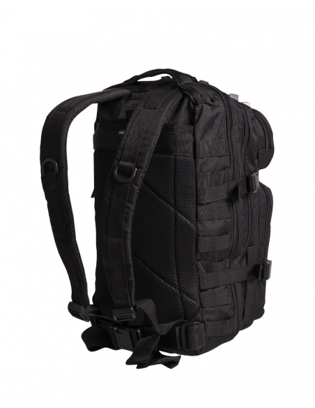 Compre a mochila tática militar MilTec US Assault SM de 20 litros na cor preta com fecho de velcro.