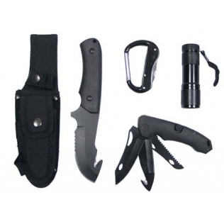 Conjunto de faca e canivete MFH com lanterna LED, preto 2