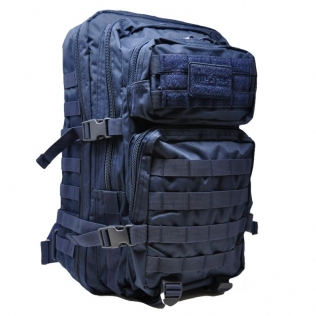 Mochila tática militar MilTec US Assault LG de 36 litros, azul, com fecho frontal em velcro.