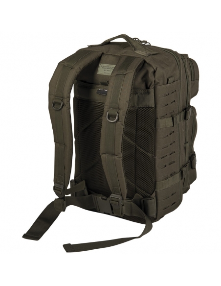 Compre a mochila tática militar MilTec US Assault LG de 36 litros com corte a laser na cor verde.