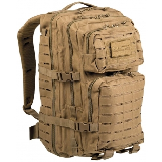 Mochila tática militar MilTec US Assault LG de 36 litros com corte a laser na cor coyote.