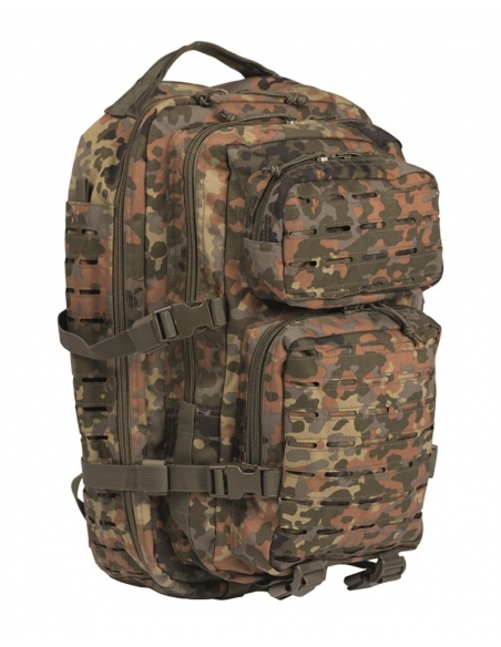 Mochila Tática Militar MilTec US Assault LG 36 Litros com Corte a Laser e Estampa Flecktarn