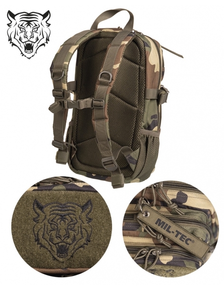 Compre a mochila tática militar MilTec US Assault Kids de 14 litros, modelo Woodland.