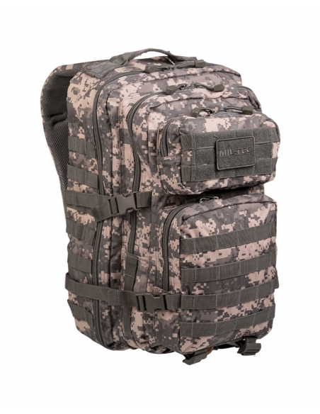 Mochila tática militar digital MilTec US Assault LG AT de 36 litros com velcro frontal