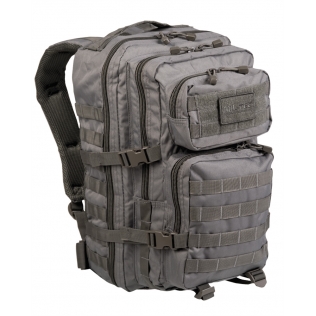 Mochila tática militar MilTec US Assault LG de 36 litros com estampa de folhagem e fecho frontal em velcro.