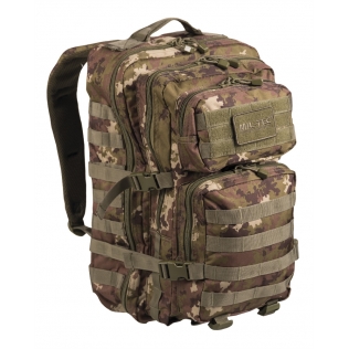 Mochila tática militar MilTec US Assault LG Vegetato de 36 litros com fecho frontal em velcro.