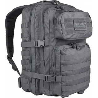 Mochila tática militar MilTec US Assault LG de 36 litros, cinza urbano, com fecho frontal em velcro.