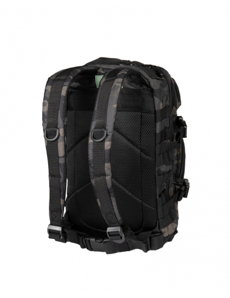 Compre a mochila tática militar MilTec US Assault de 36 litros com camuflagem escura e fecho frontal em velcro.