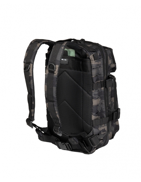 Compre a mochila tática militar MilTec US Assault SM de 20 litros com corte a laser e camuflagem escura.