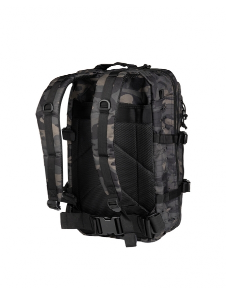 Compre a mochila tática militar MilTec US Assault LG de 36 litros com corte a laser e camuflagem escura.
