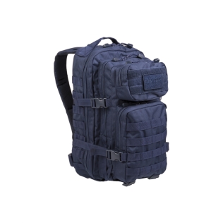 Mochila tática militar MilTec US Assault SM de 20 litros, azul, com fecho frontal em velcro.