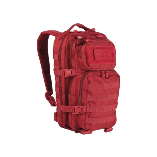 Mochila tática militar MilTec US Assault SM de 20 litros, vermelha, com fecho frontal em velcro.