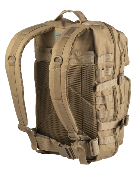Compre a mochila tática militar MilTec US Assault LG de 36 litros na cor Coyote com fecho de velcro.