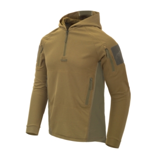 Moletom tático com capuz Helikon-Tex Range nas cores coyote e verde adaptável.