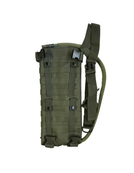 Mochila tática de hidratação MilTec Laser Cut de 2,5 litros, verde-oliva na parte traseira.