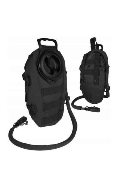 Mochila de hidratação MilTec Molle de 1 litro, preta na frente e no verso.