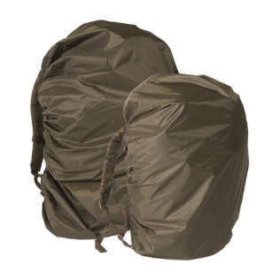 Capa para mochila verde-oliva com capacidade de até 80 litros.
