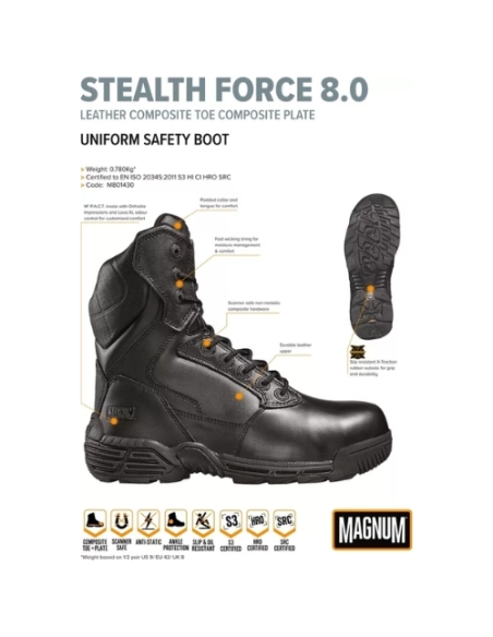 Botas policiais de couro WPI MAGNUM Stealth Force 8.0