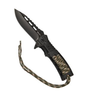 Faca MILTEC de paracord com iniciador de fogo em camuflagem