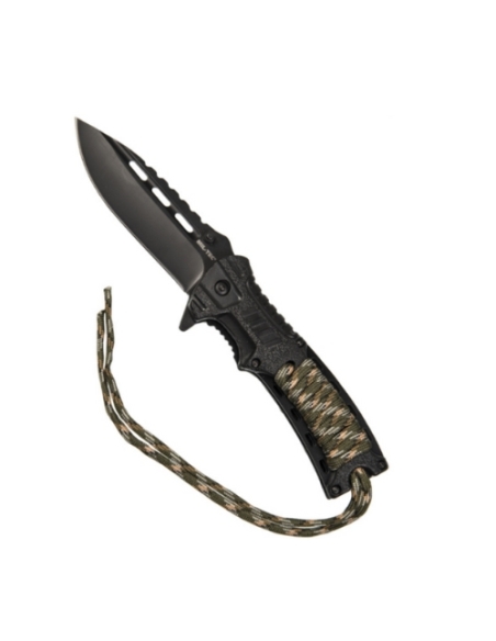 Faca MILTEC de paracord com iniciador de fogo em camuflagem