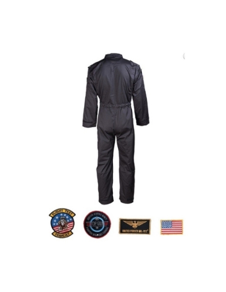 Macacão de aviador preto MILTEC US com patches